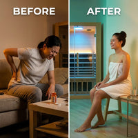 2024 Upgrade 1 to 2 Person Infrared Sauna, Low EMF Infrared Sauna for Home, Indoor Sauna Room, Hemlock Wooden Far Infrared Sauna, Dry Sauna with Bluetooth Speakers, LED Reading and Chromotherapy Lamp — Before & After