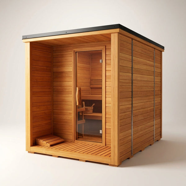 Traditional Cedar Outdoor Sauna Built for Groups, 4-6 Person Capacity, Electric Heater, Wi-Fi Control, LED Lights