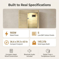 Far Infrared Sauna European Aspen Wood 1 Person Infrared Sauna for Home 905W Low EMF Mini Indoor Sauna with Bluetooth Speakers, Right Door — Results & Stats