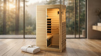 Far Infrared Sauna European Aspen Wood 1 Person Infrared Sauna for Home 905W Low EMF Mini Indoor Sauna with Bluetooth Speakers, Right Door — Lifestyle